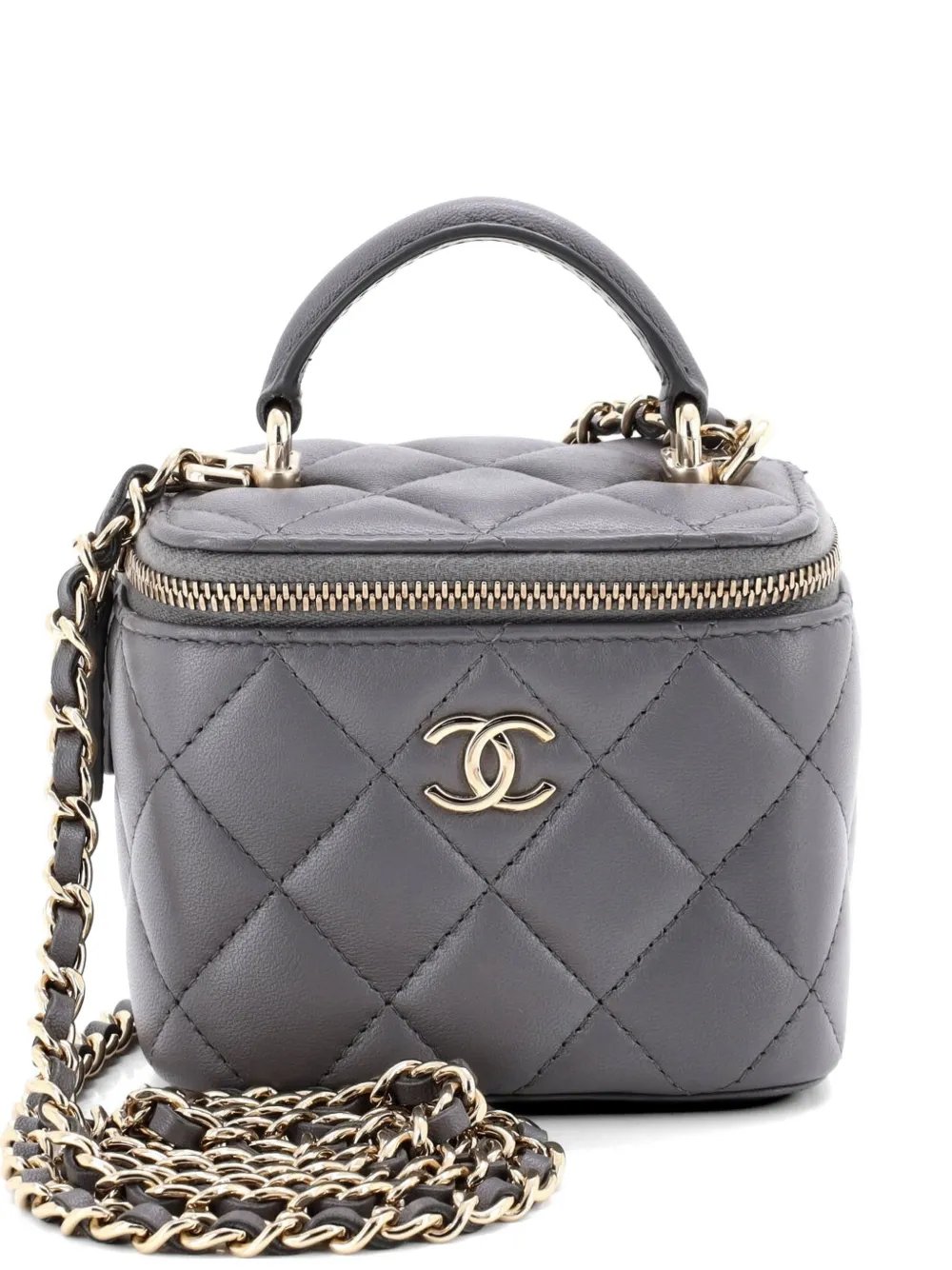 Classic Top Handle Vanity Case with Chain Quilted Lambskin Mini crossbody bag