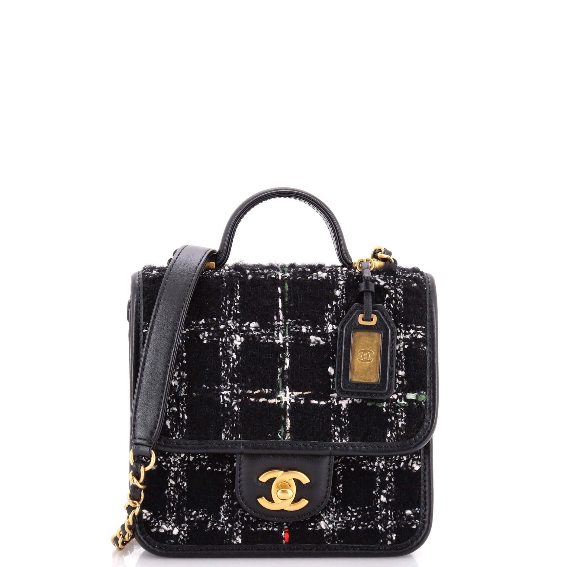 School Memory Top Handle Flap Bag Quilted Tweed Mini