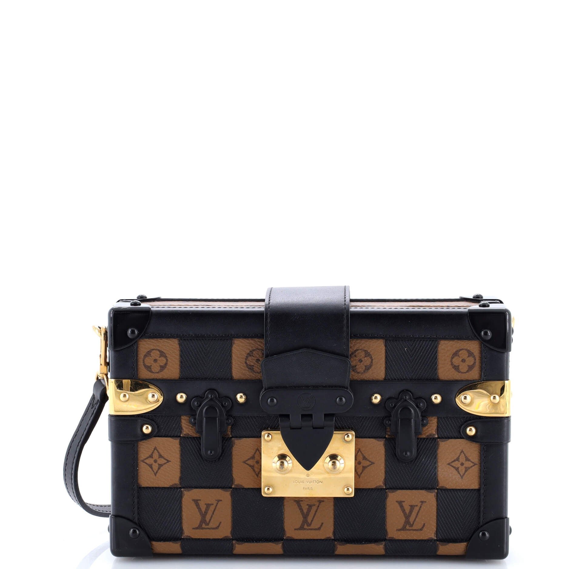 Louis Vuitton Petite Malle Handbag Damier Tressage Monogram Canvas and Leather