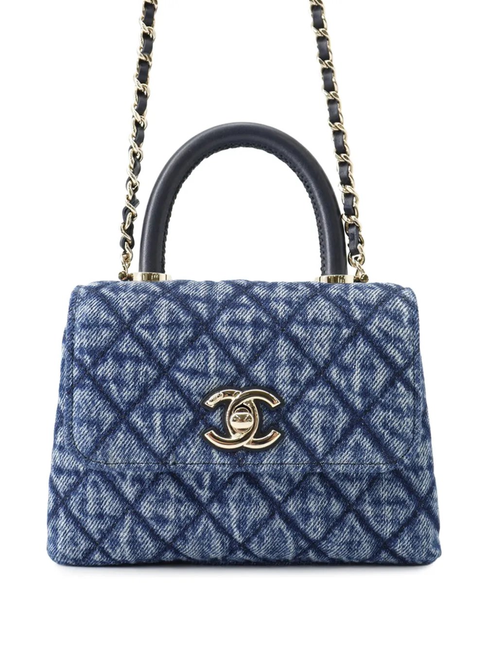 2021-2026 Extra Mini Quilted Washed Denim Coco Top Handle Bag satchel