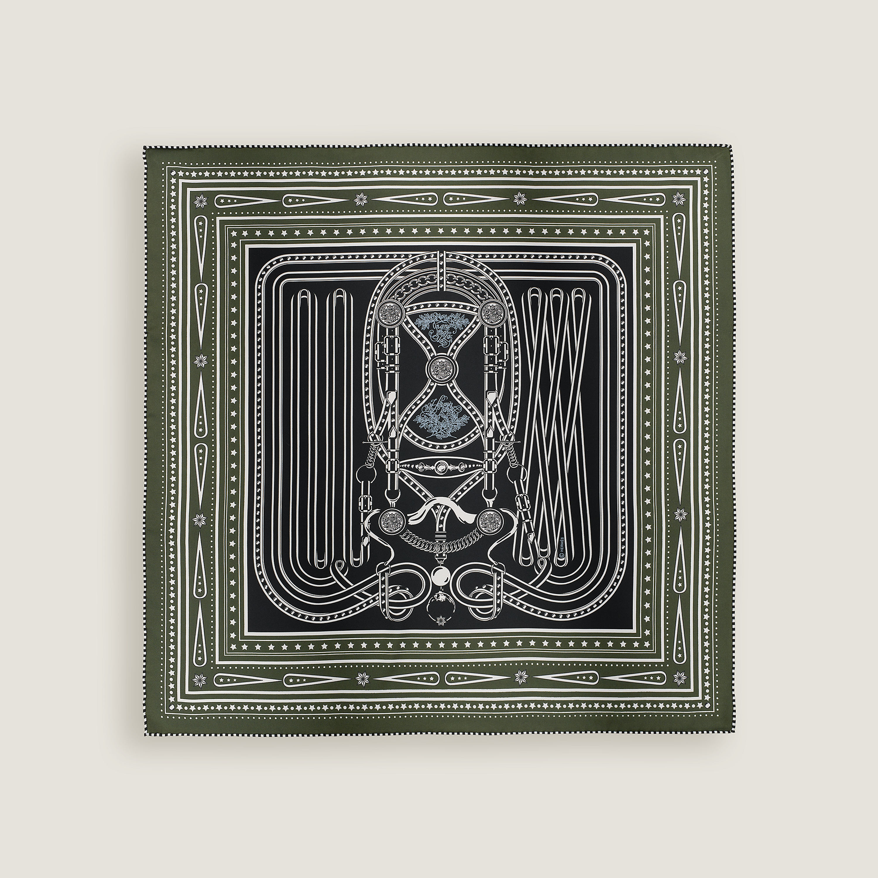 Hermès Grand Tralala bandana 55 Kaki Foncé/Noir/Blanc | BagUSeek