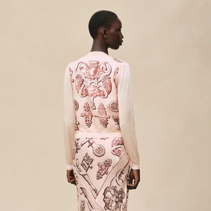 Rose Opaline "Ferronnerie Remix" Long-sleeve Twillaine Cardigan