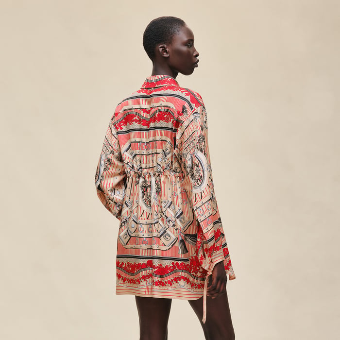 Beige Cajou "Aux Champs En Fleurs Raye" Drawstring Shirt