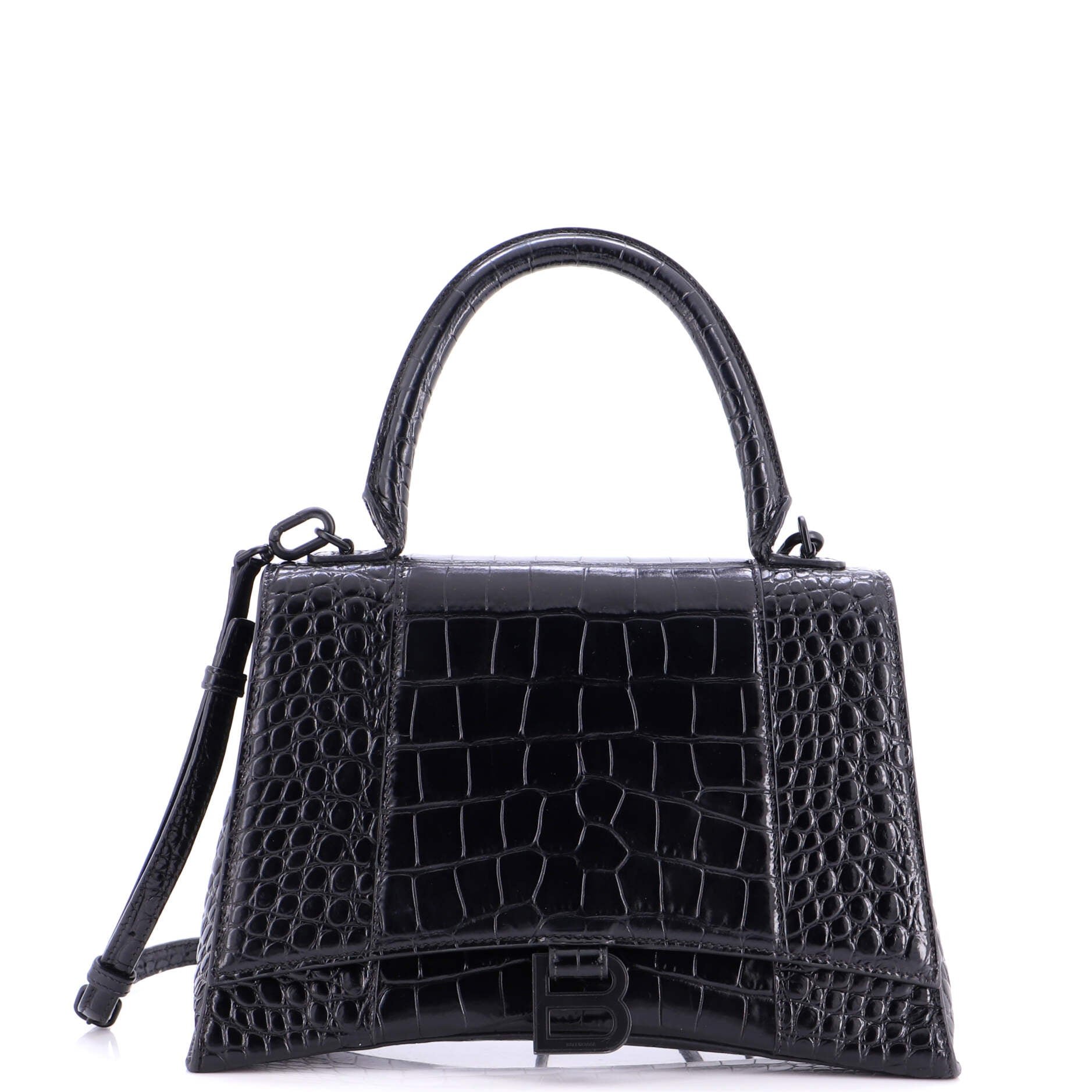 Hourglass Top Handle Bag Crocodile Embossed Leather Medium