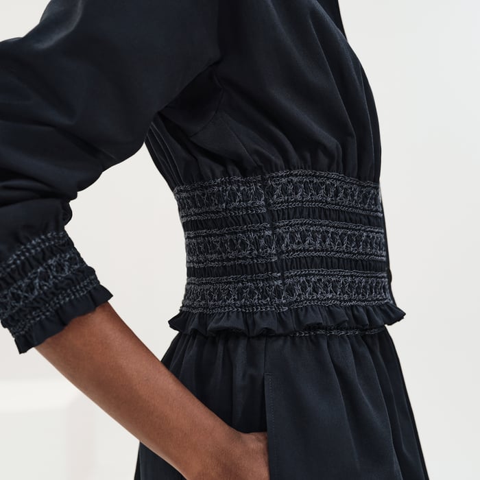 Bleu Noir Jacket With Smock Embroidered Waist