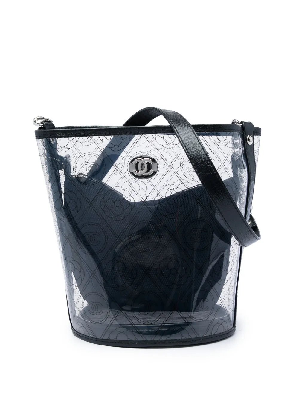 2018 Medium PVC and Crumpled Calfskin Camellia Coco bucket bag