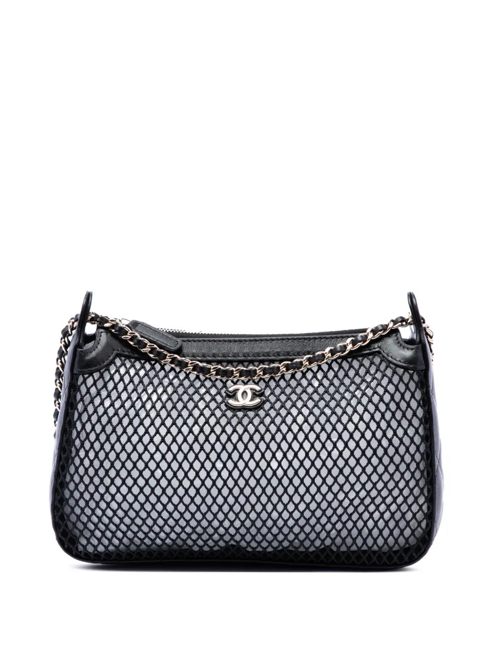 2021-2026 CC Mesh and Shiny Lambskin Clutch with Chain shoulder bag