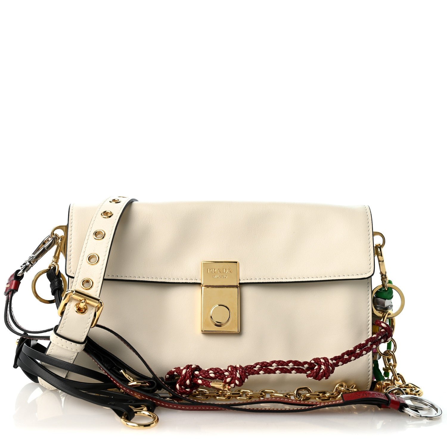Prada Calfskin Soft Sound Charms Shoulder Bag White