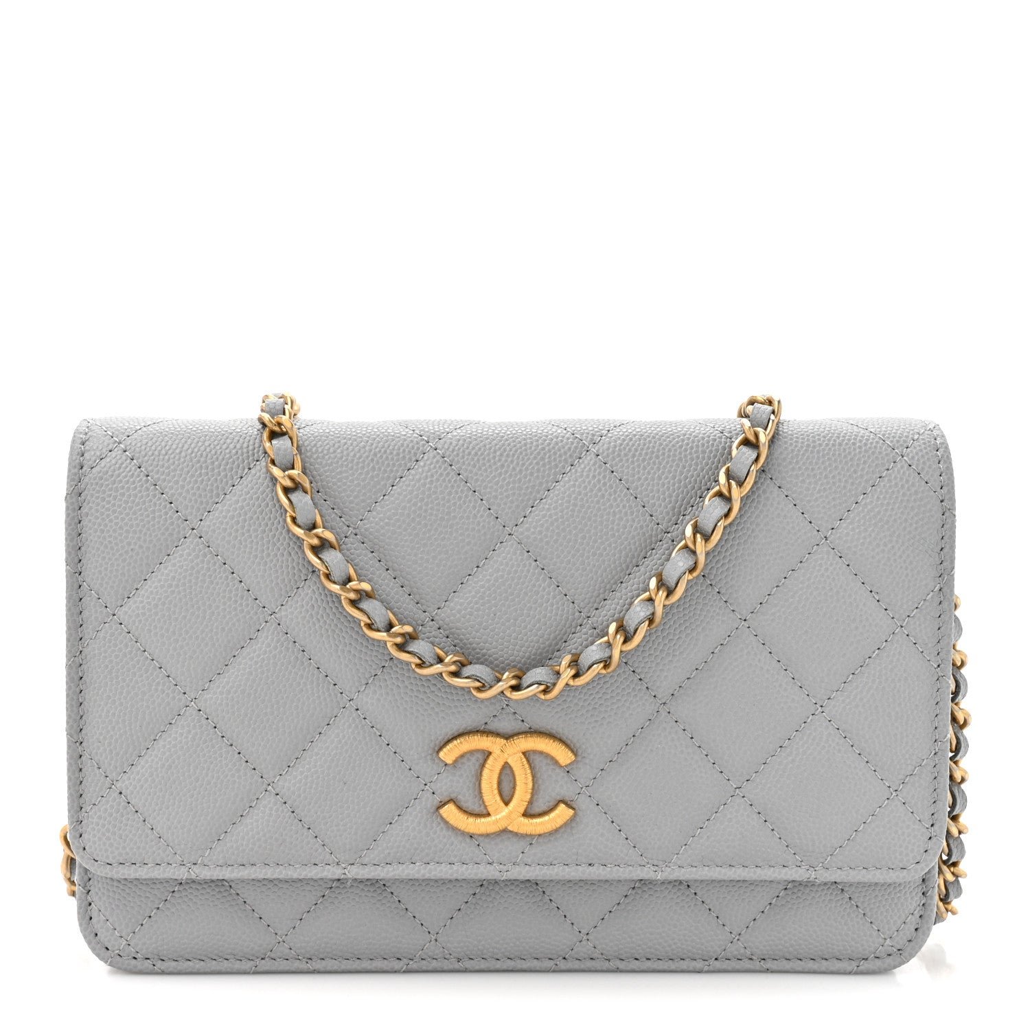 Chanel Caviar Quilted Textured CC Wallet On Chain WOC Grey