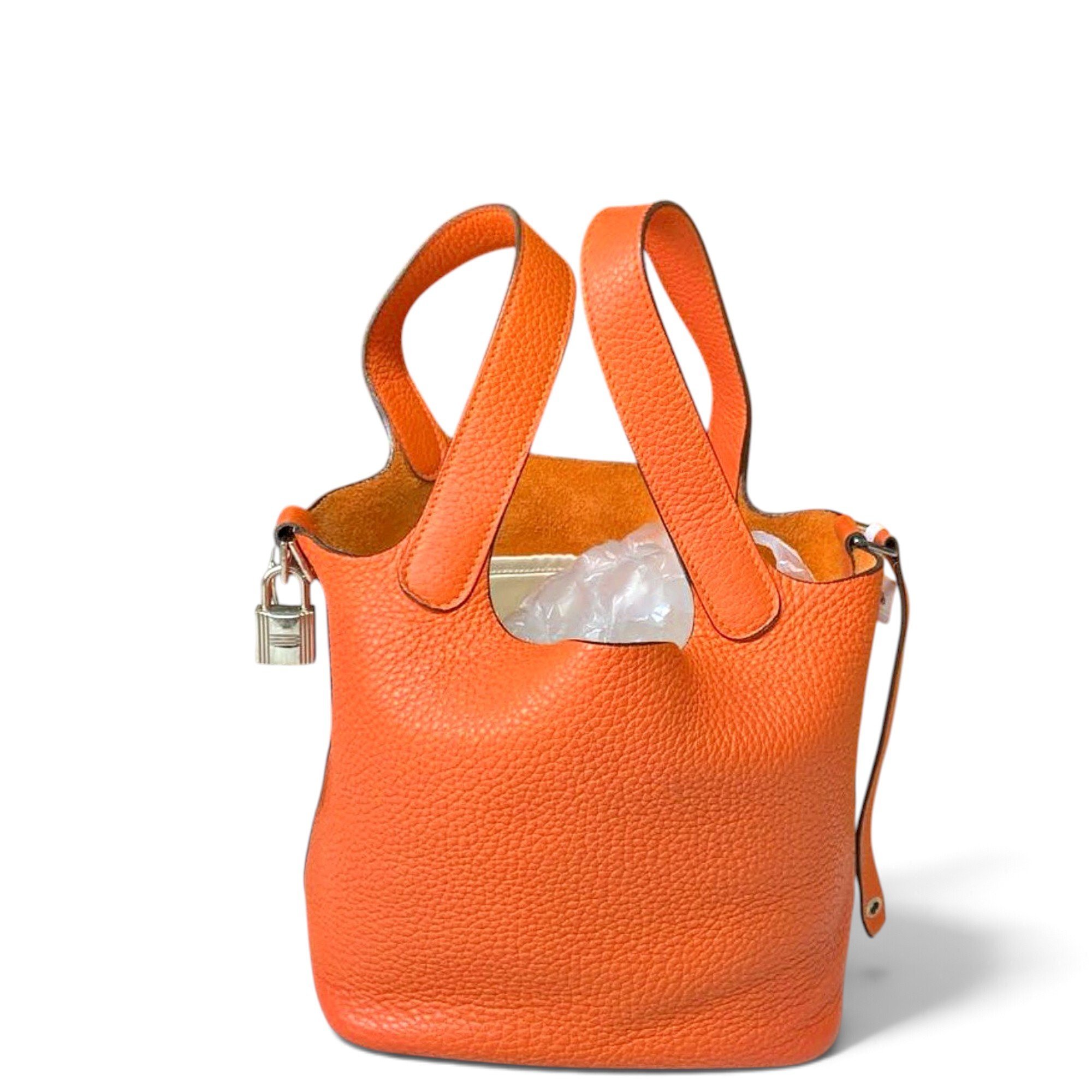 Hermes Picotin Handbag Orange Clemence Leather