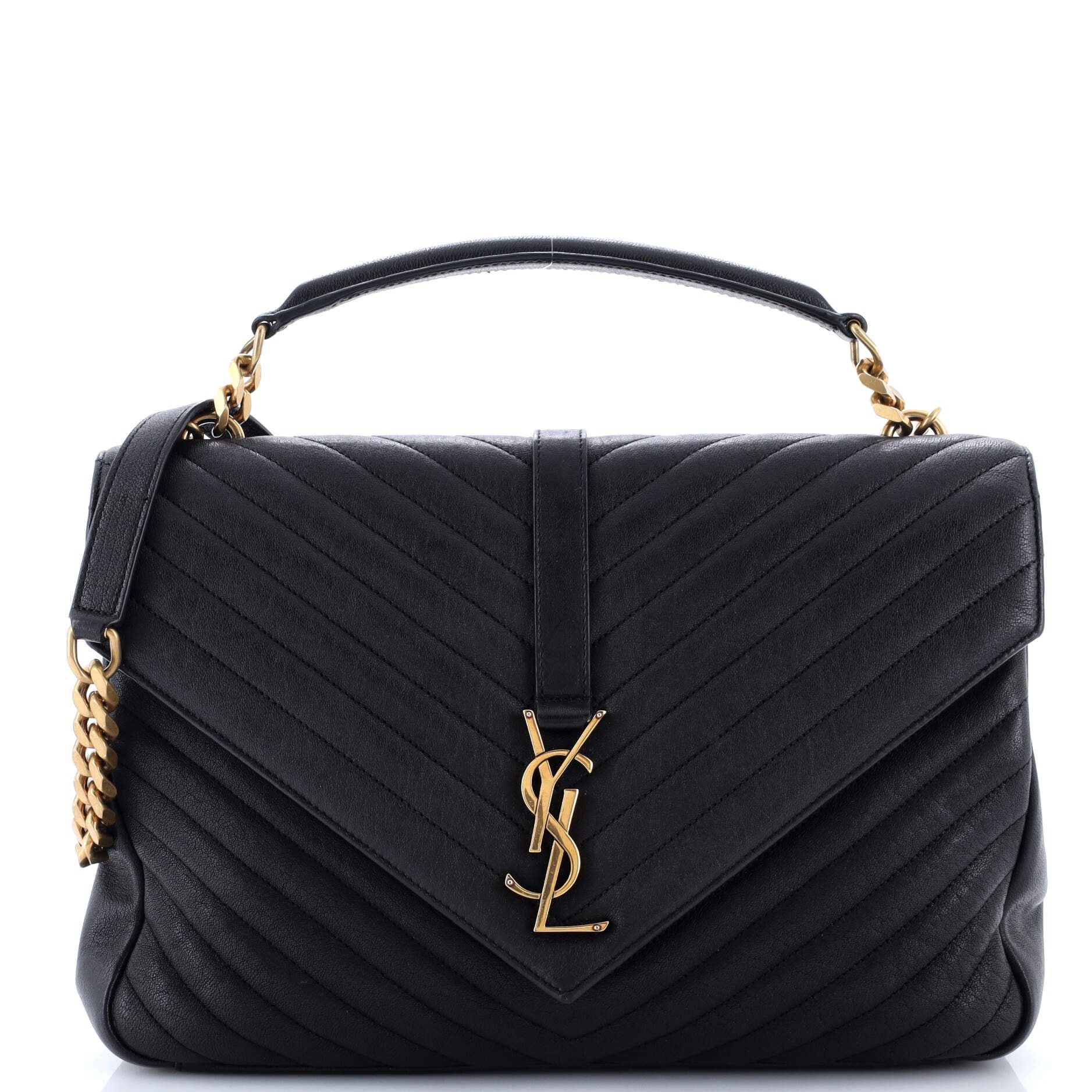 Saint Laurent Classic Monogram College Bag Matelasse Chevron Leather Large