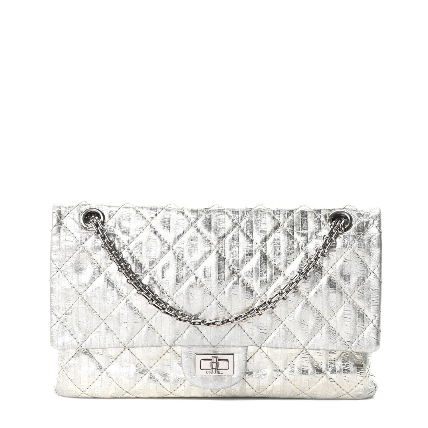 Chanel Metallic Striped Calfskin 2.55 Reissue 226 Flap Silver Silver