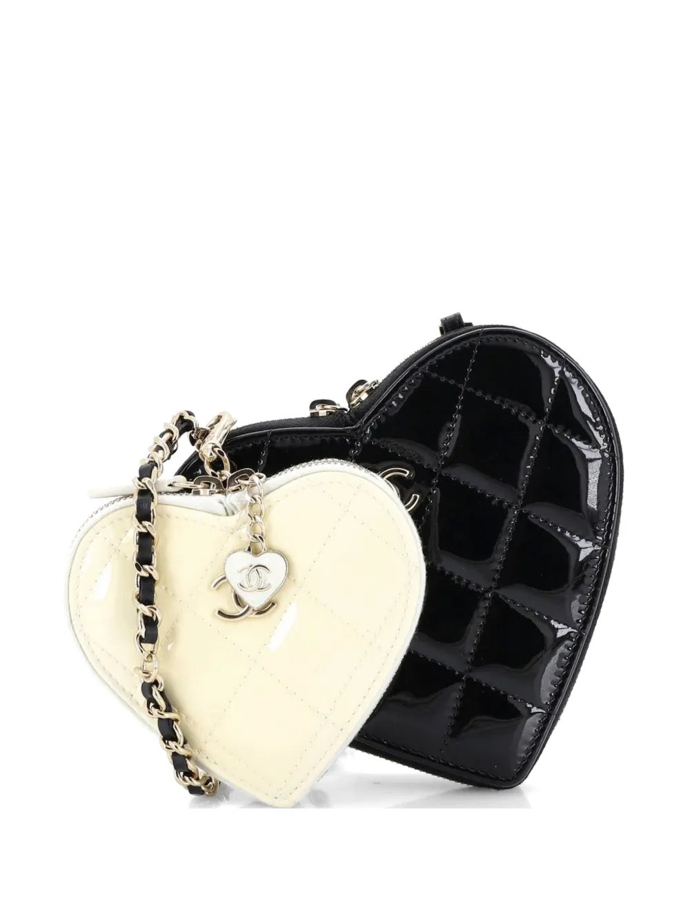 Double Heart Clutch with Chain Quilted Patent crossbody bag