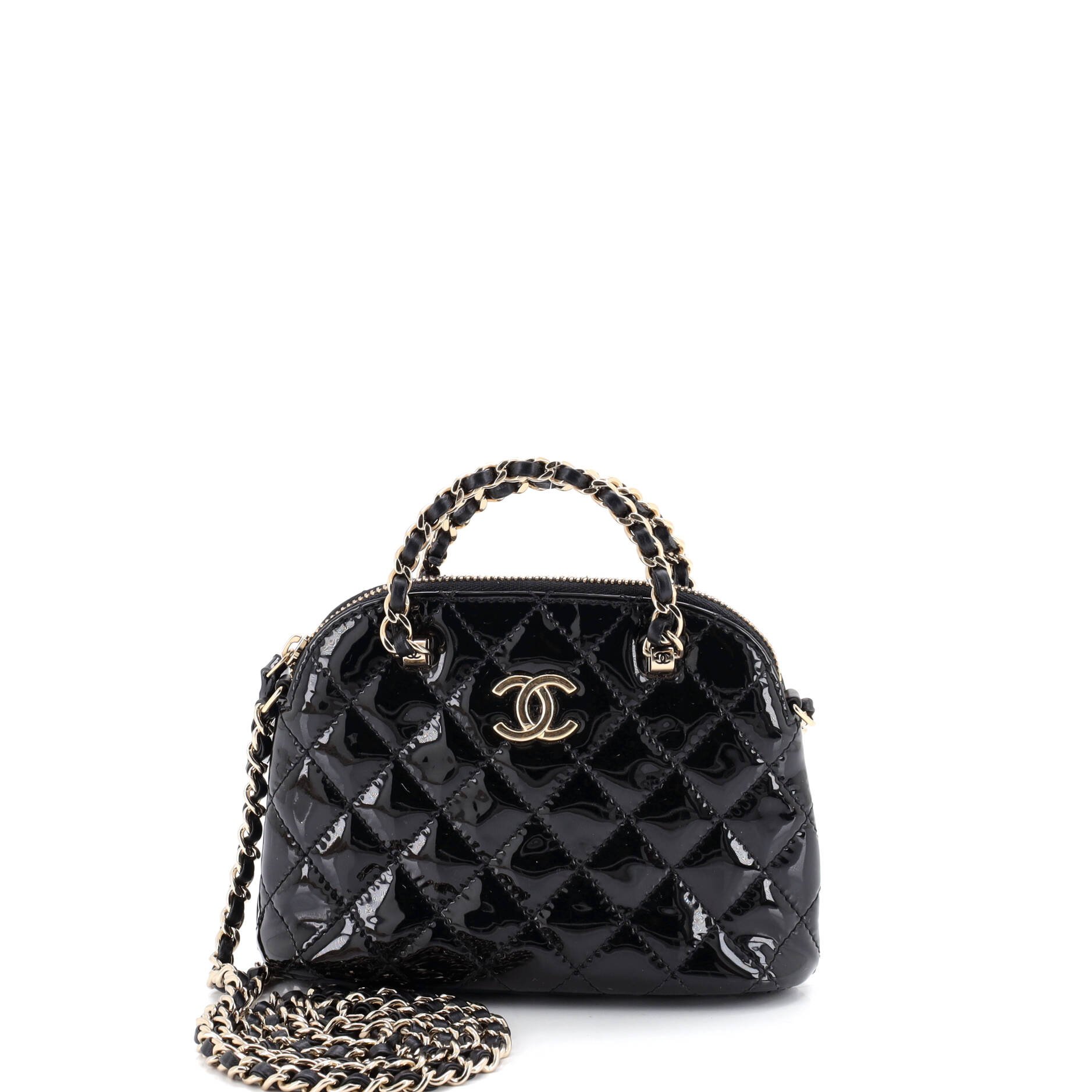 CC Dome Zip Crossbody Bag Quilted Patent Mini