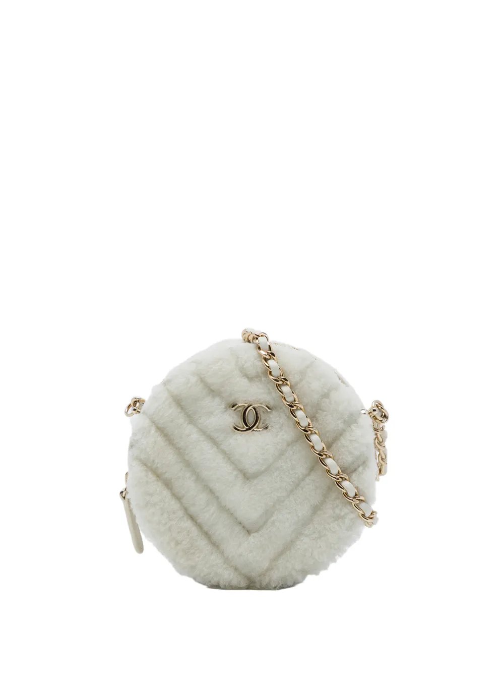 2019 CC Chevron Shearling Round Clutch with Chain crossbody bag