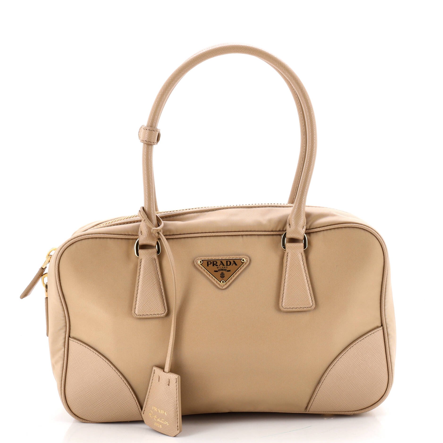 Re-Edition 1978 Bauletto Bag Re-Nylon with Saffiano Leather Medium