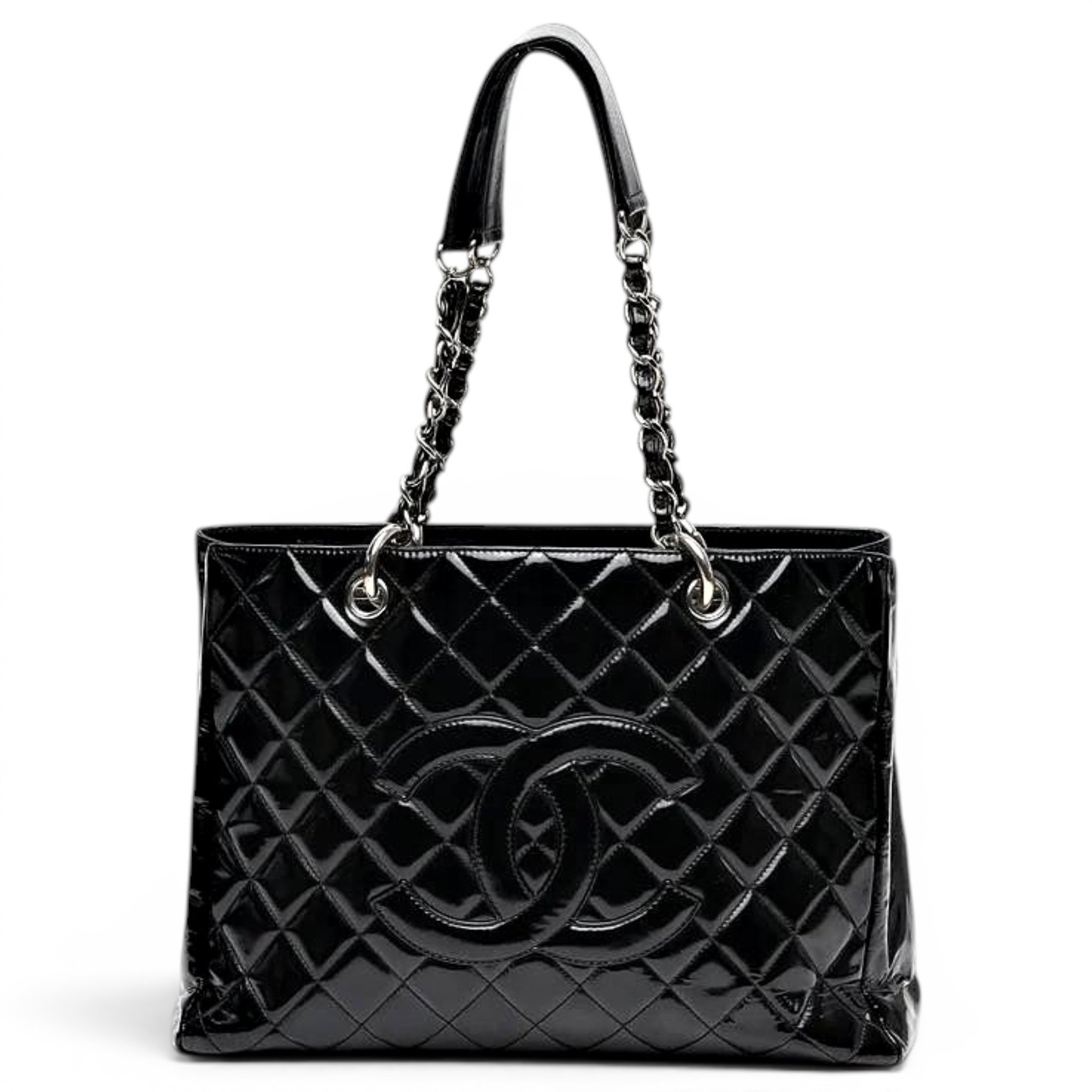 Grand shopping patent leather tote