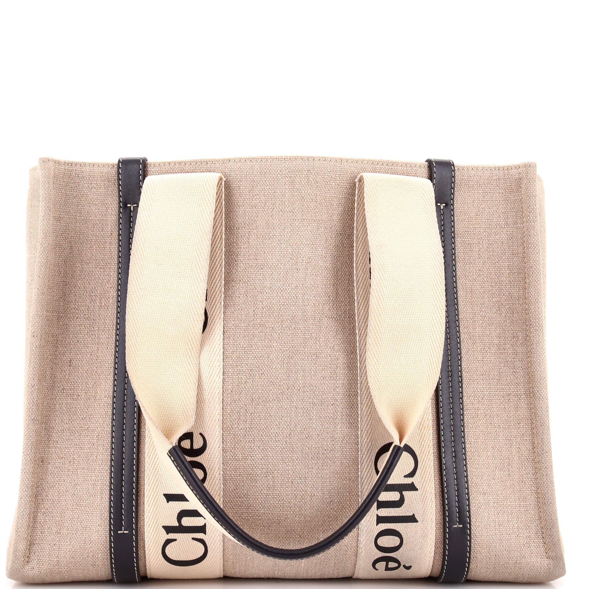 Chloe Woody Tote Canvas with Leather Medium
