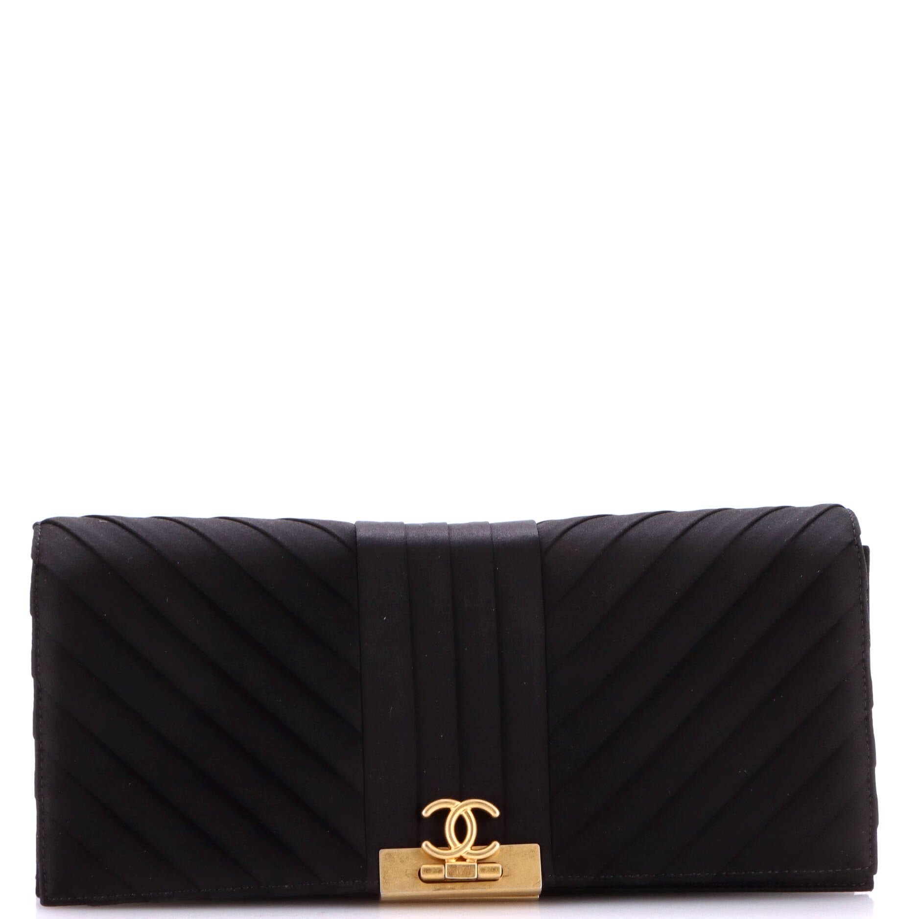 Chevron Pleated CC Flip Lock Flap Clutch Satin