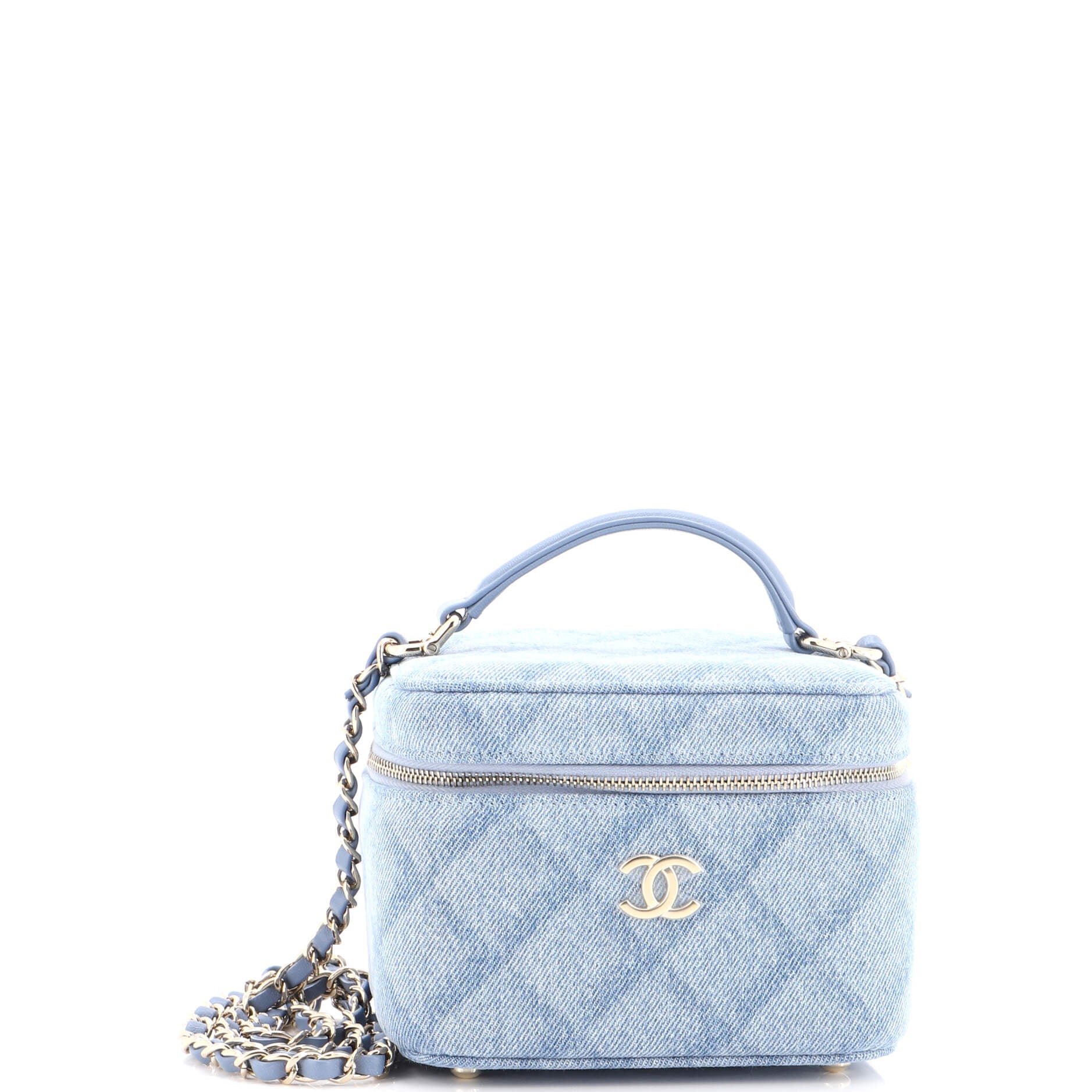 Vanity Case with Chain 3D Quilt Printed Denim Small