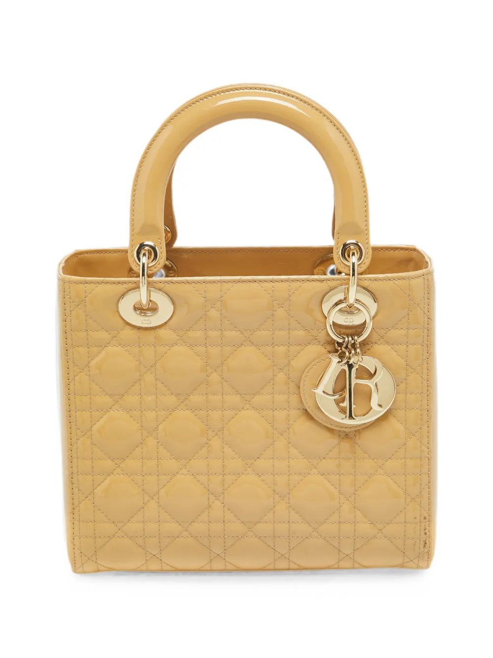 Dior Lady Dior Medium Beige Cannage Patent Leather Tote
