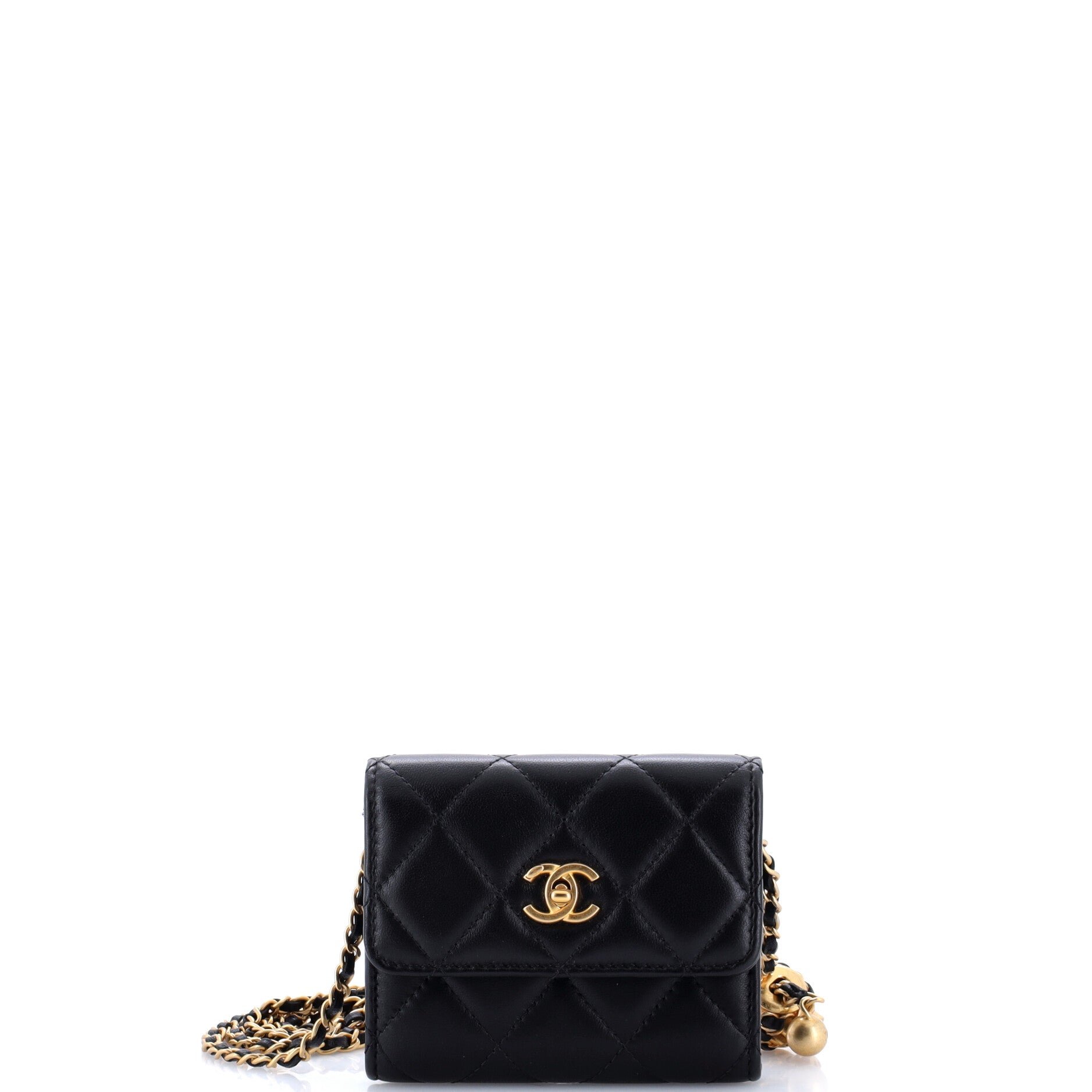 Pearl Crush Card Holder with Chain Quilted Lambskin