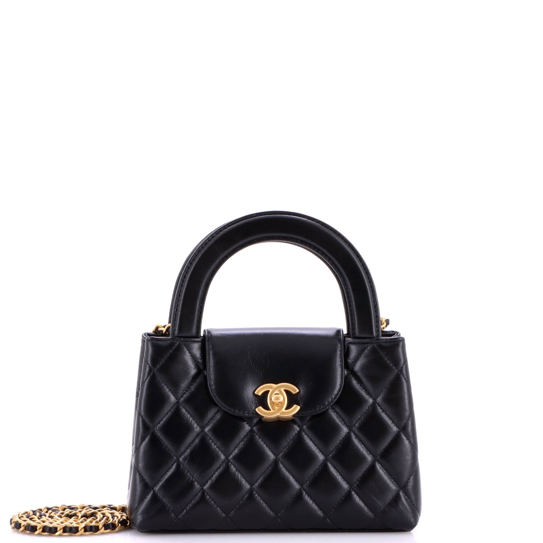Kelly Top Handle Shopping Bag Quilted Shiny Aged Calfskin Mini