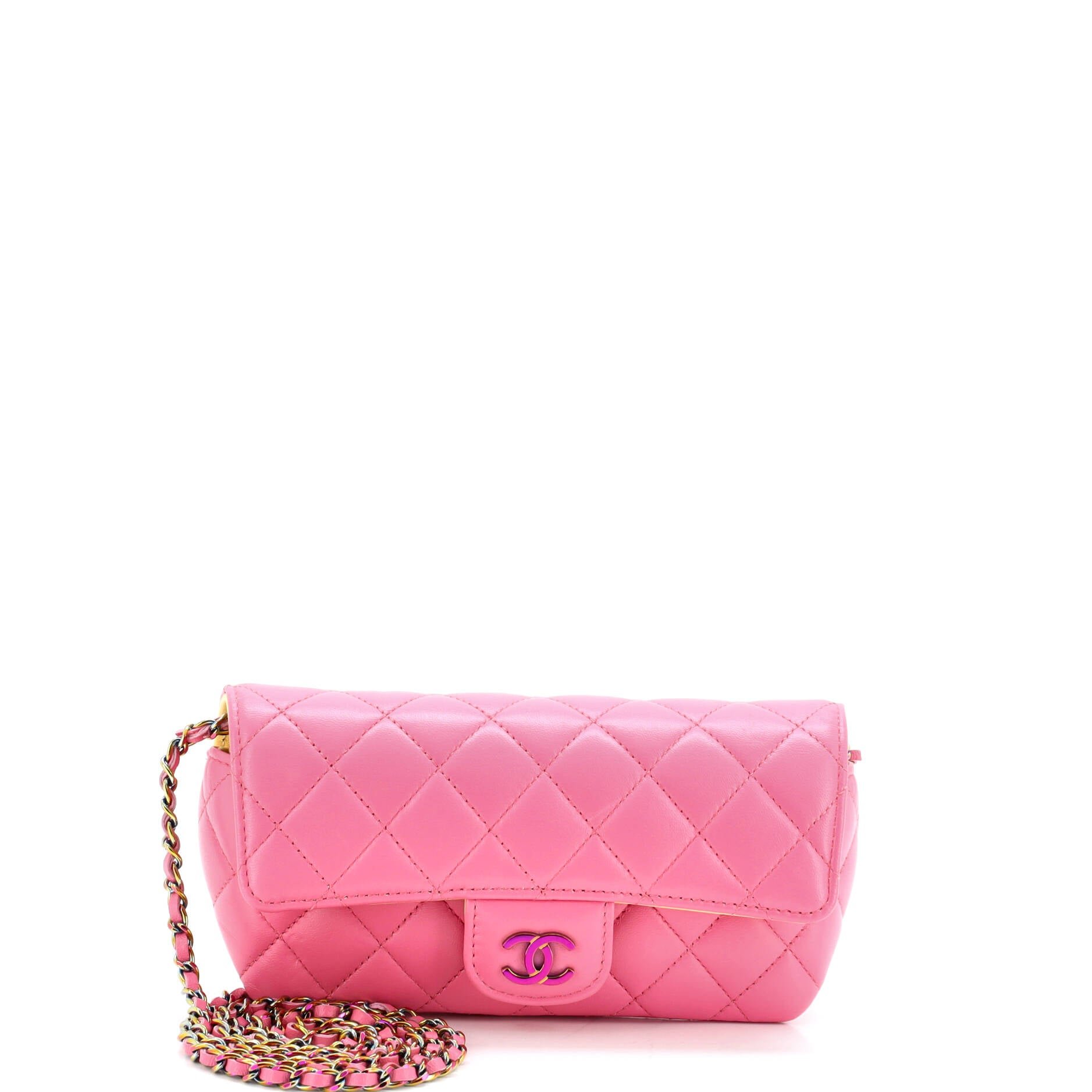 Classic Sunglasses Case with Chain Quilted Lambskin with Rainbow Hardware