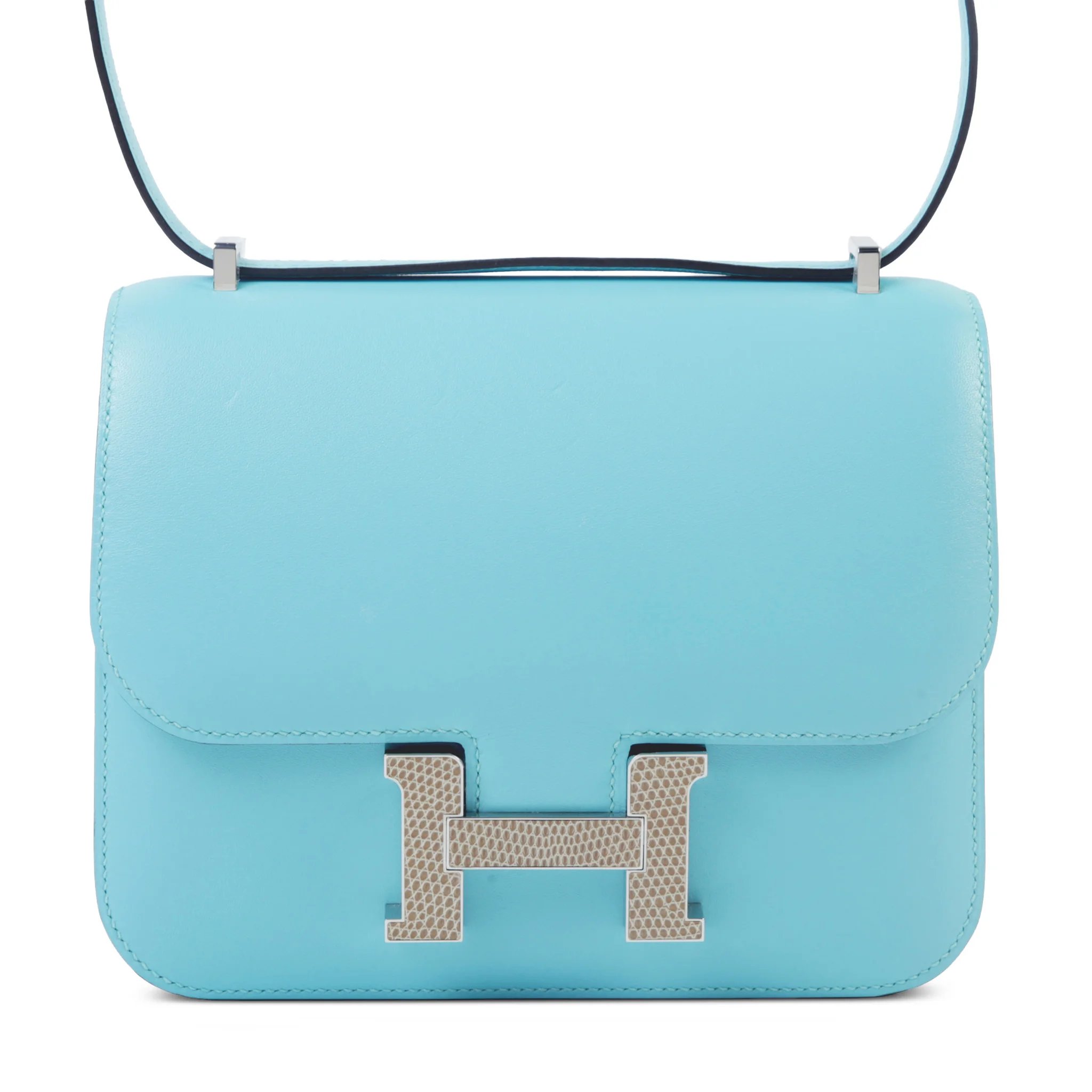 Very Good ( Rank A) HERMÈS Constance Mini Bleu Atoll (3P) Tadelakt Lizard Hardware X (2016)