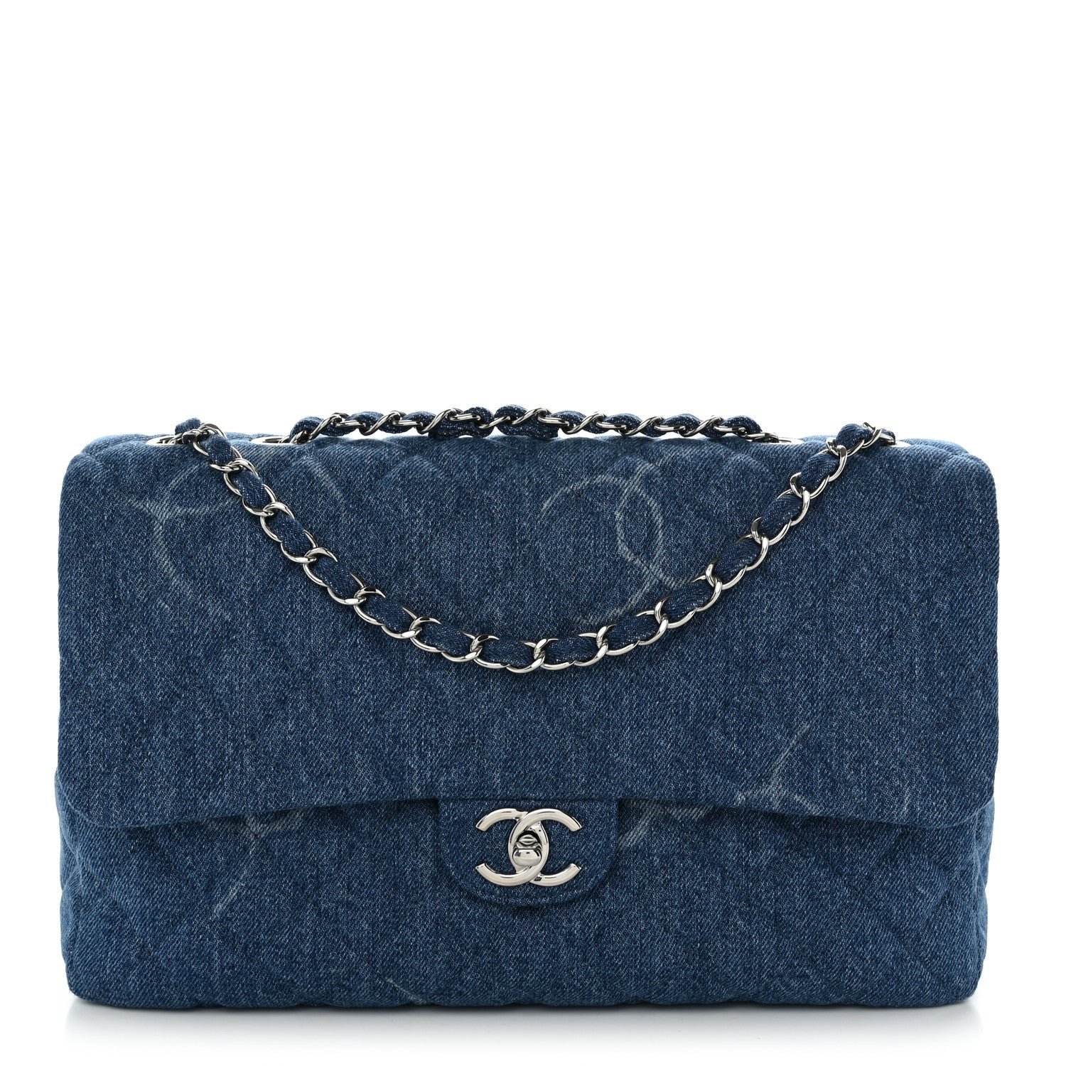 Chanel Denim Quilted CC Print Jumbo Single Flap Blue