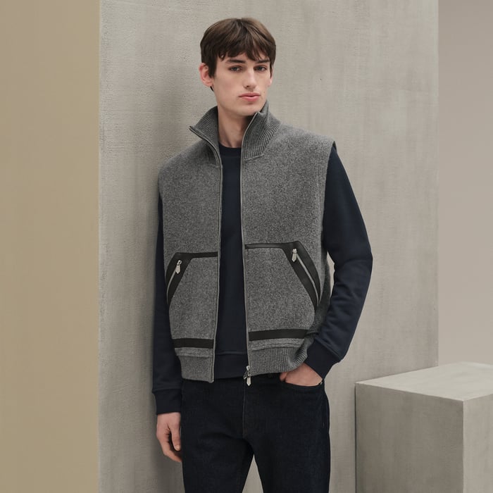 Gris Vest With Leather Details