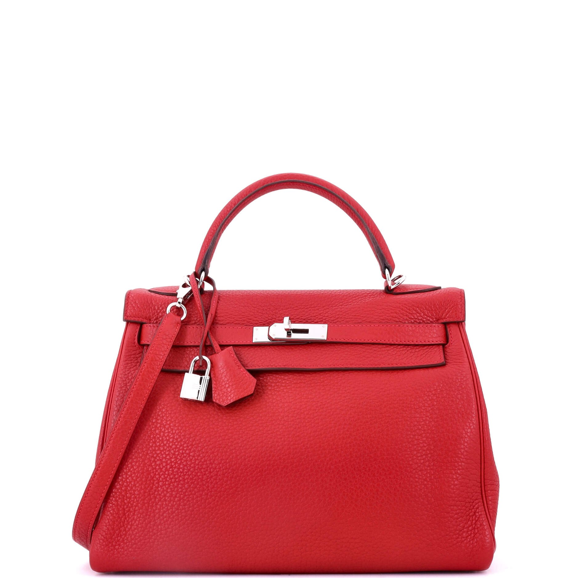 Hermes Kelly Handbag Rouge Vif Togo with Palladium Hardware 32