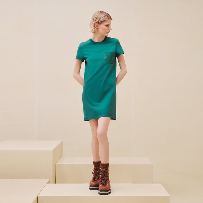 Vert Acanthe Embroidered Pocket Dress