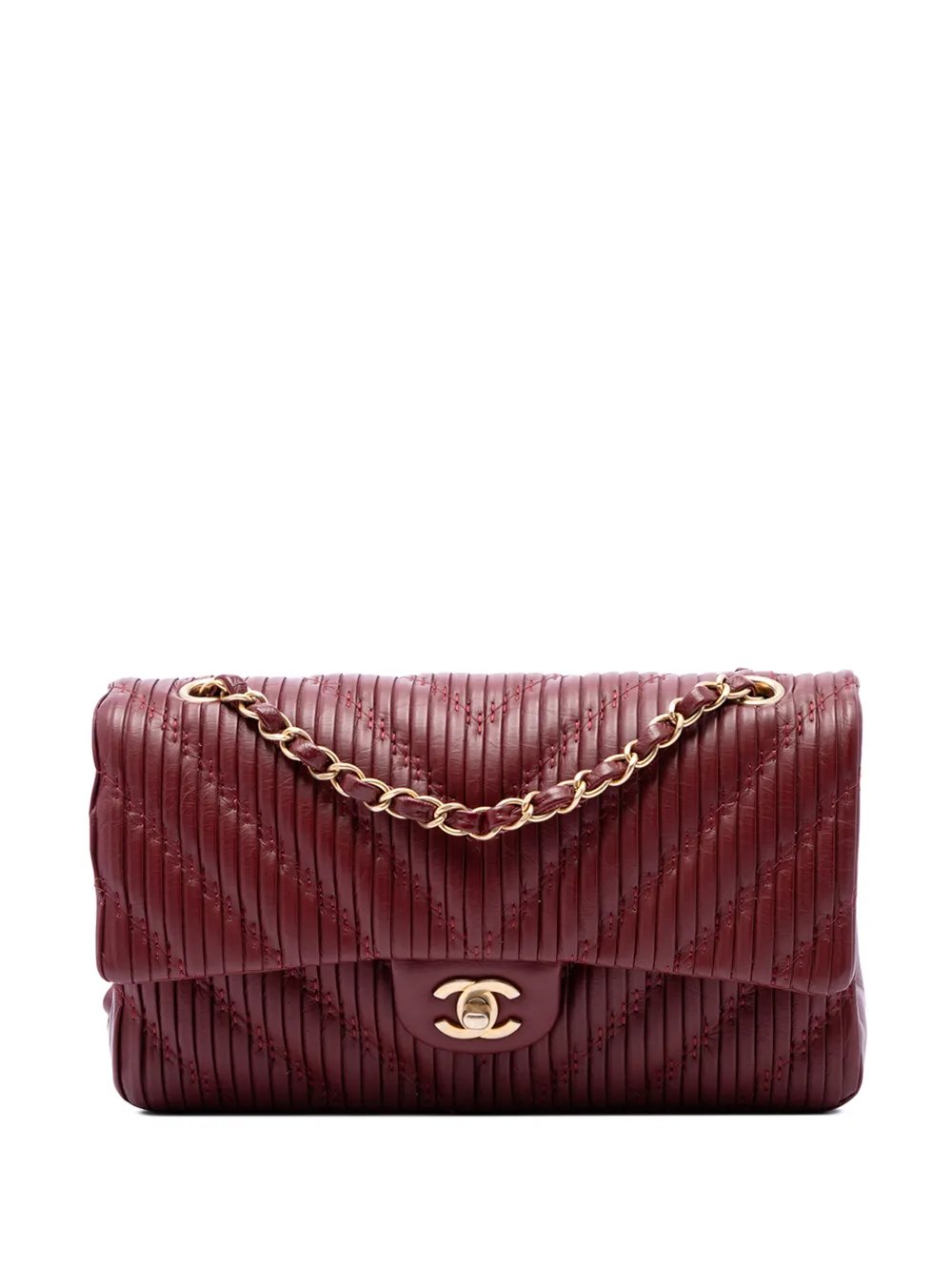 2018 Medium Classic Chevron Calfskin Pleated Double Flap shoulder bag