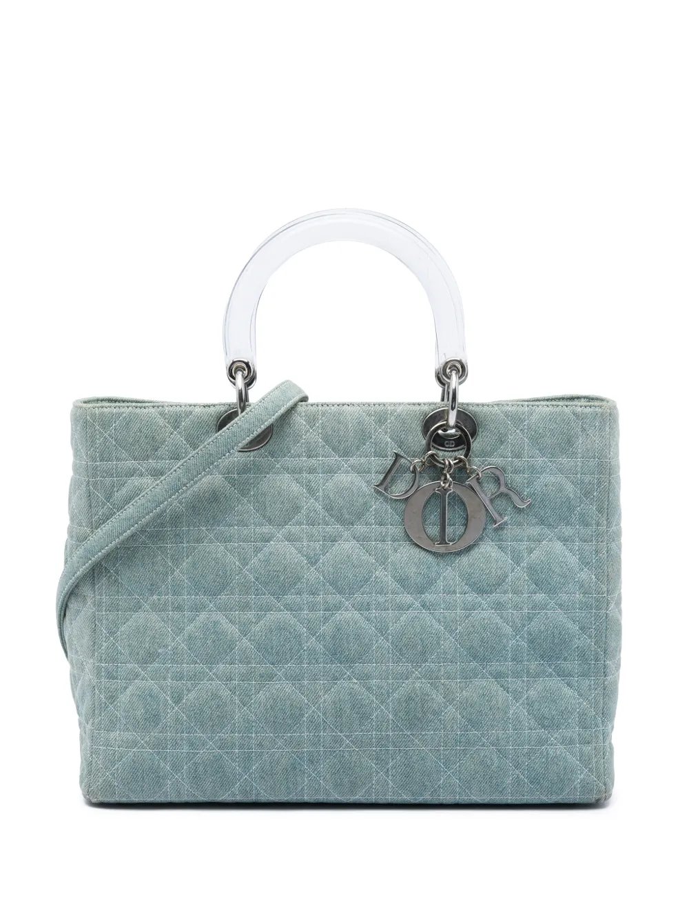 1999 Large Denim Cannage Acrylic Handles Lady Dior satchel