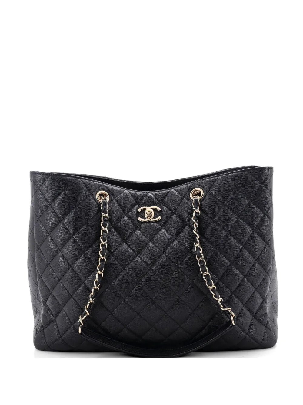 Classic CC Shopping Quilted Caviar Large tote bag