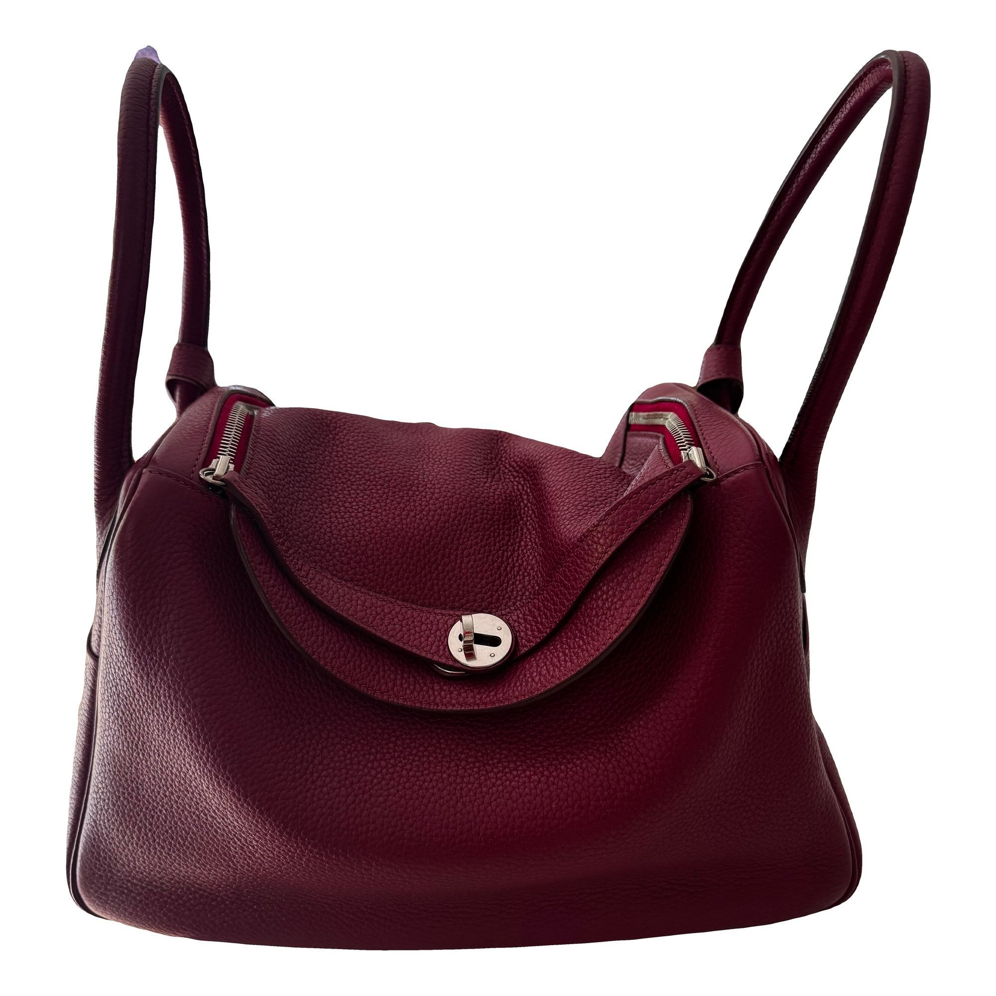 Hermes Lindy Handbag Rouge Grenat Clemence Leather