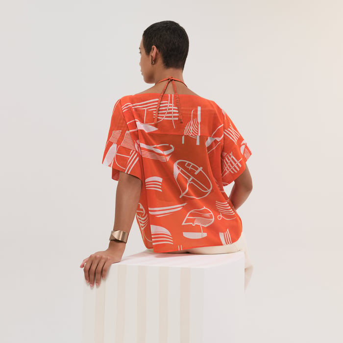 Orange Corail "Thalassa Tattoo" Beach Tunic