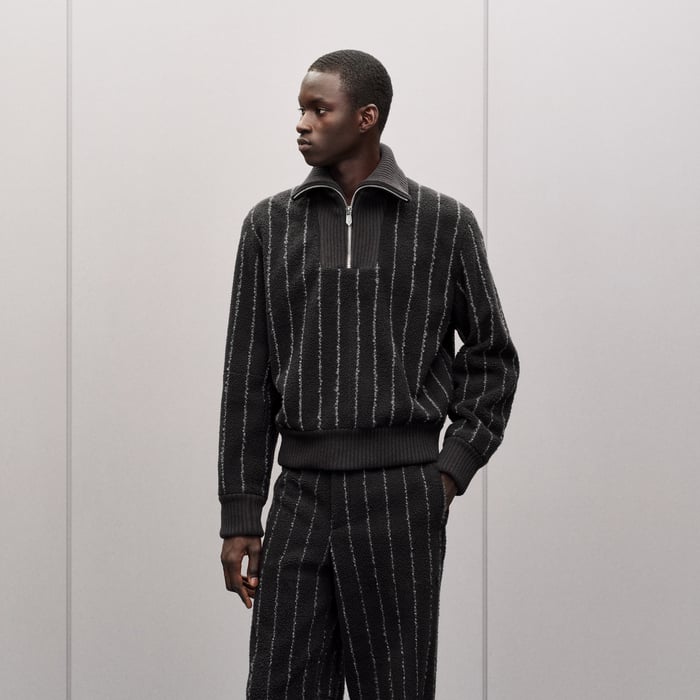 Anthracite "Pinstripe" Mock Neck Sweater