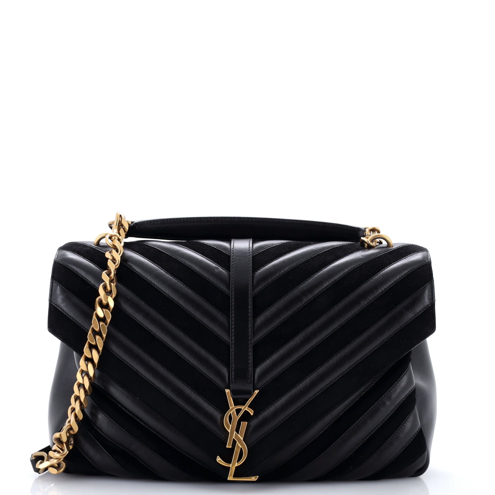 Classic Monogram College Bag Matelasse Chevron Leather and Suede Large