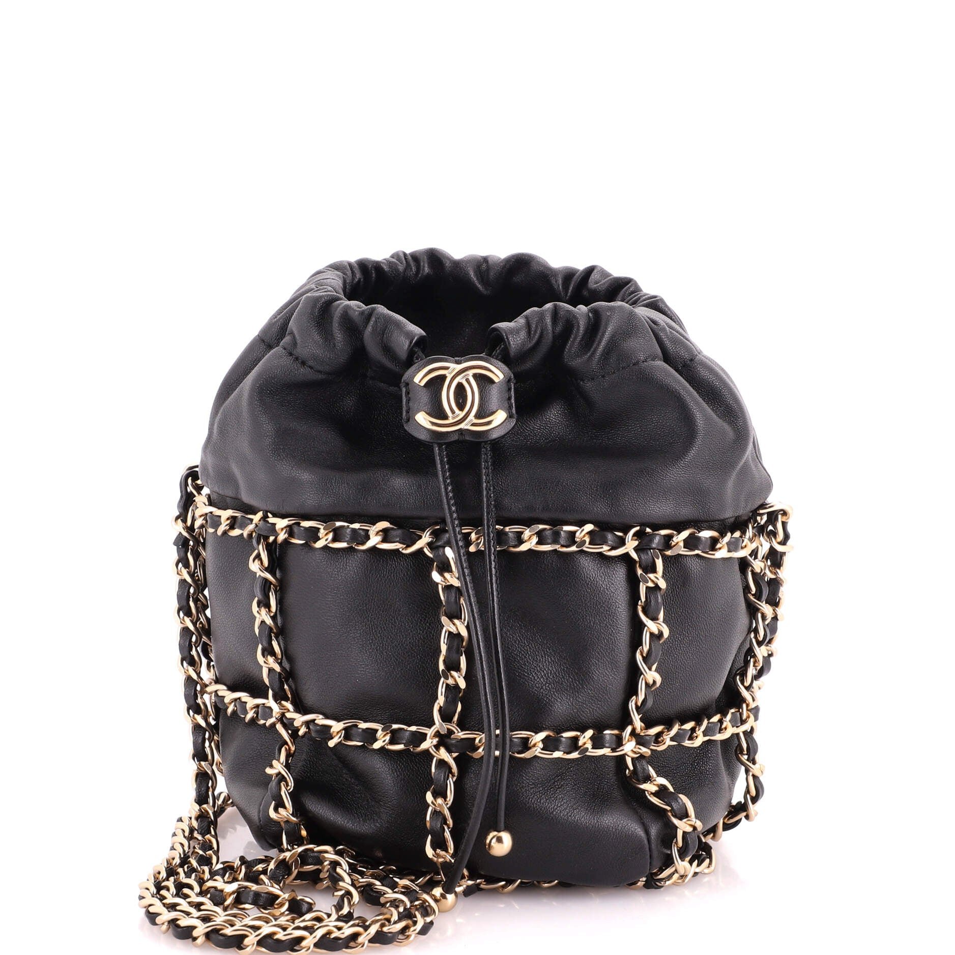 Chain Frame CC Drawstring Bucket Bag Lambskin Mini