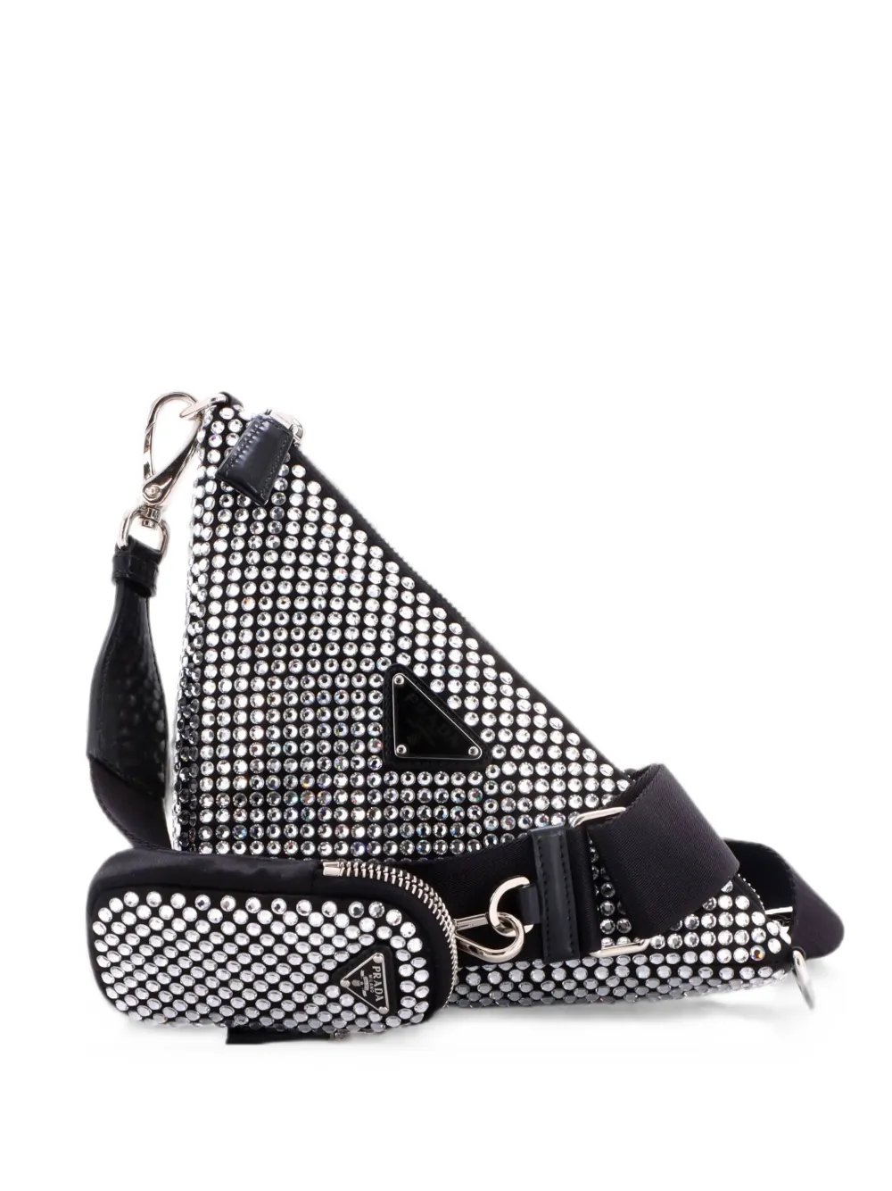 Triangle Logo Zip Crystal Embellished Satin Small crossbody bag