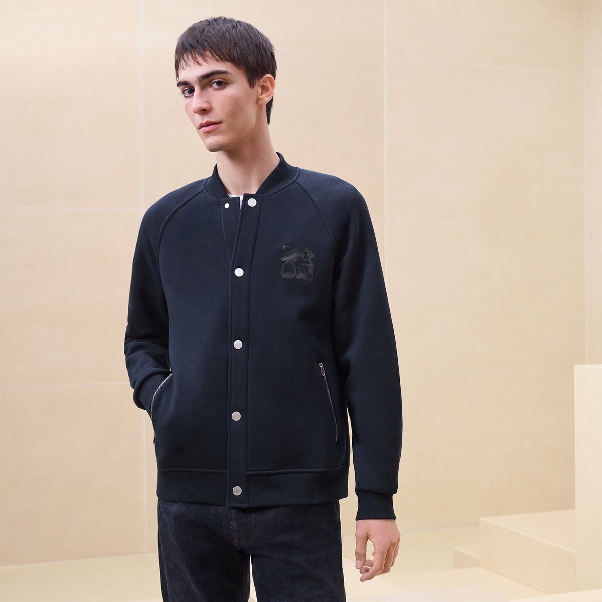 Marine "Metallerie Au Carre" Varsity Jacket With Leather Detail