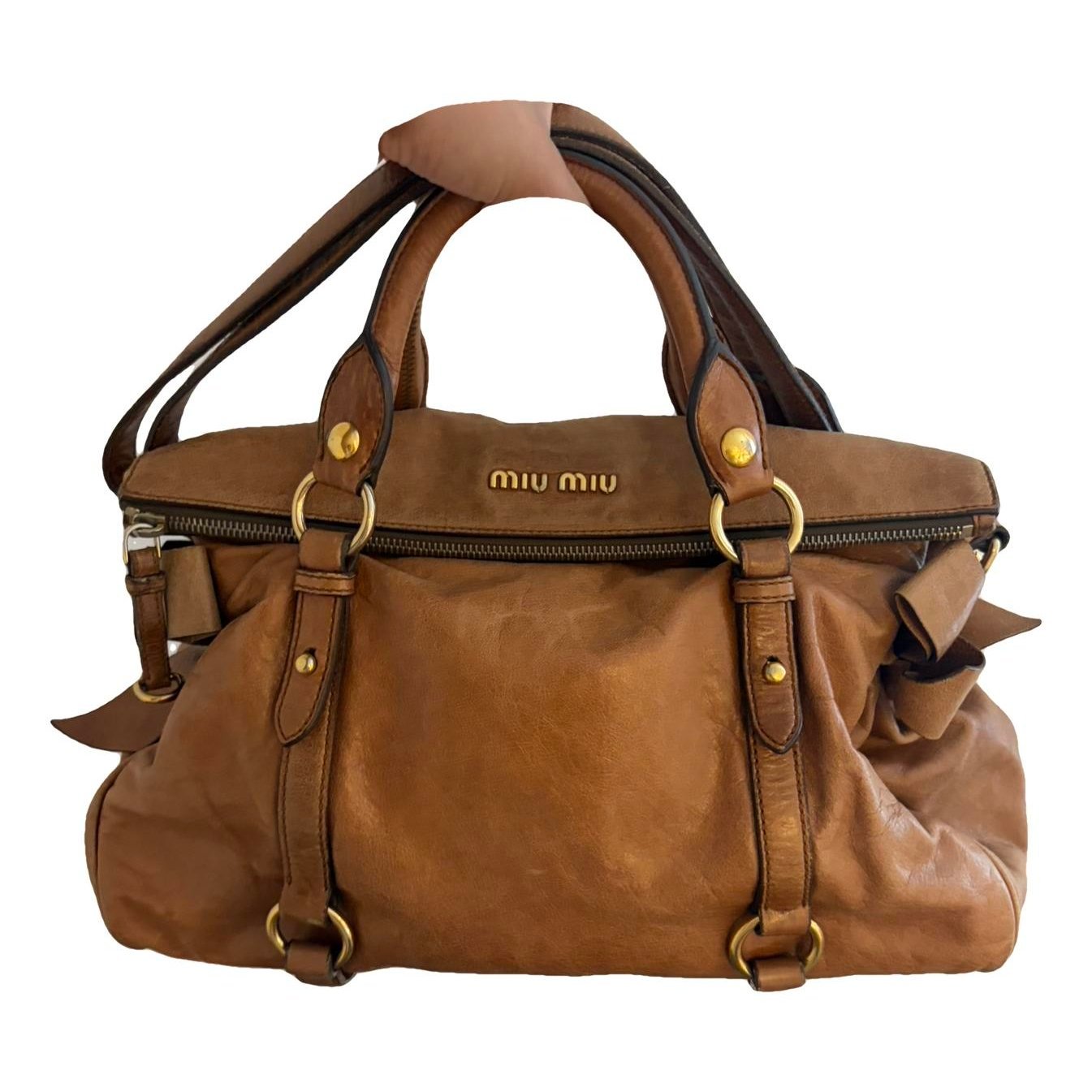 Bow bag leather handbag