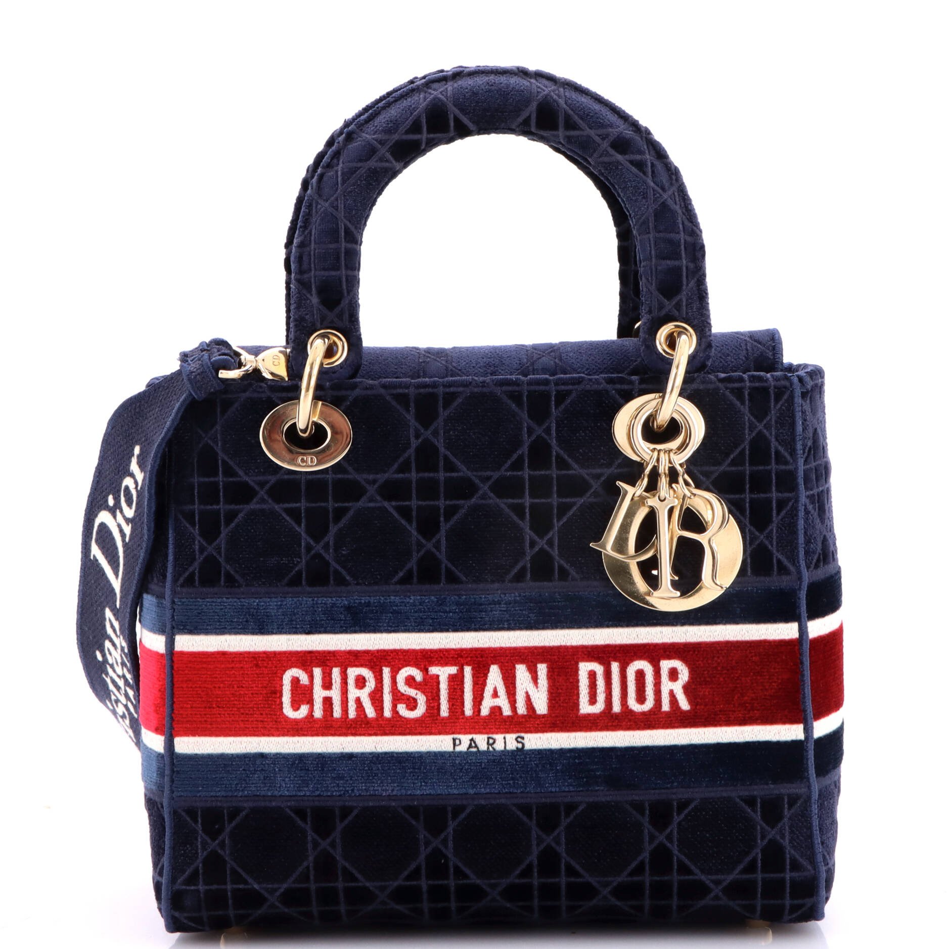 Lady D-Lite Bag Cannage Embroidered Velvet Medium