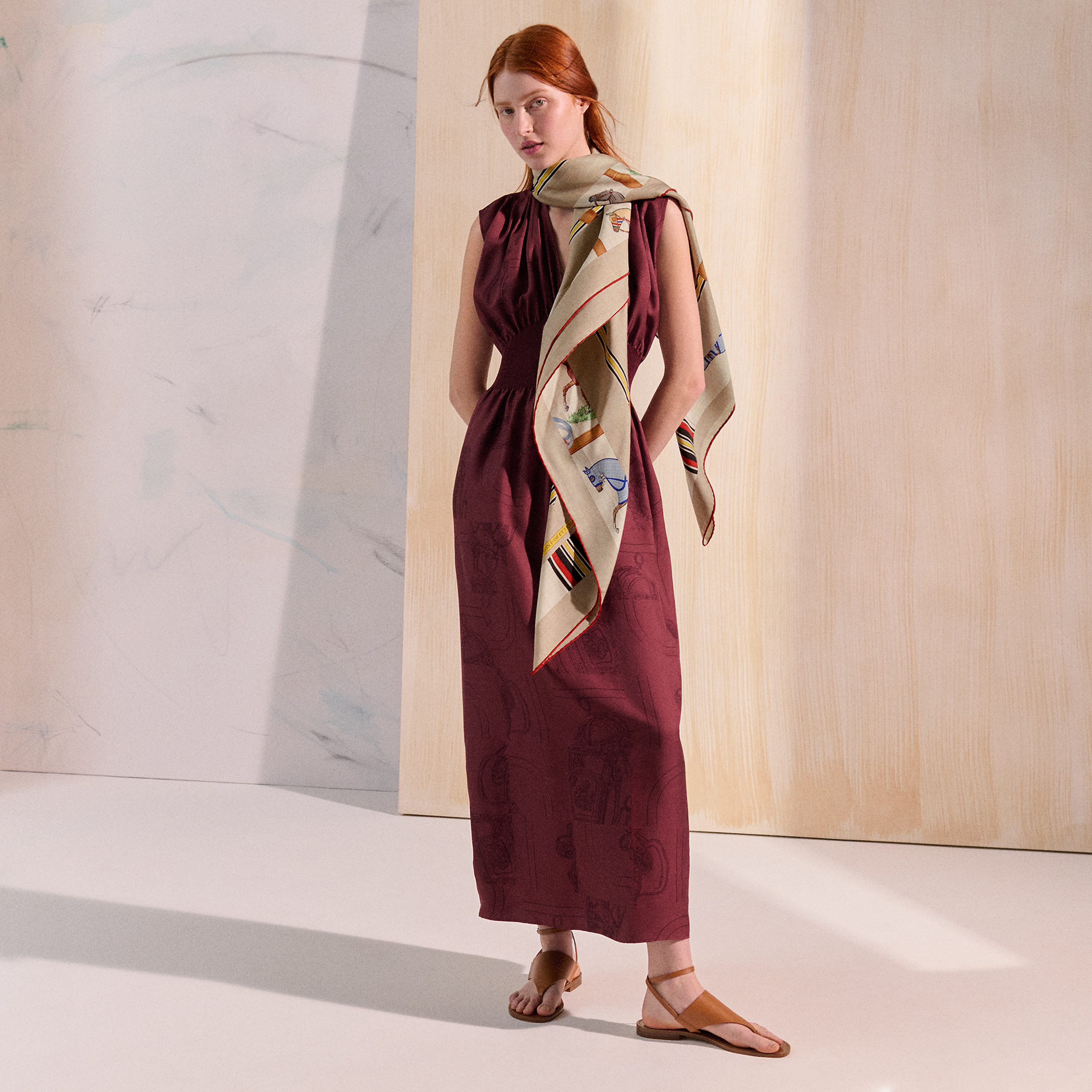 Hermès カレジェアン カシミヤシルク 《エプロンドール&馬着》 グリ