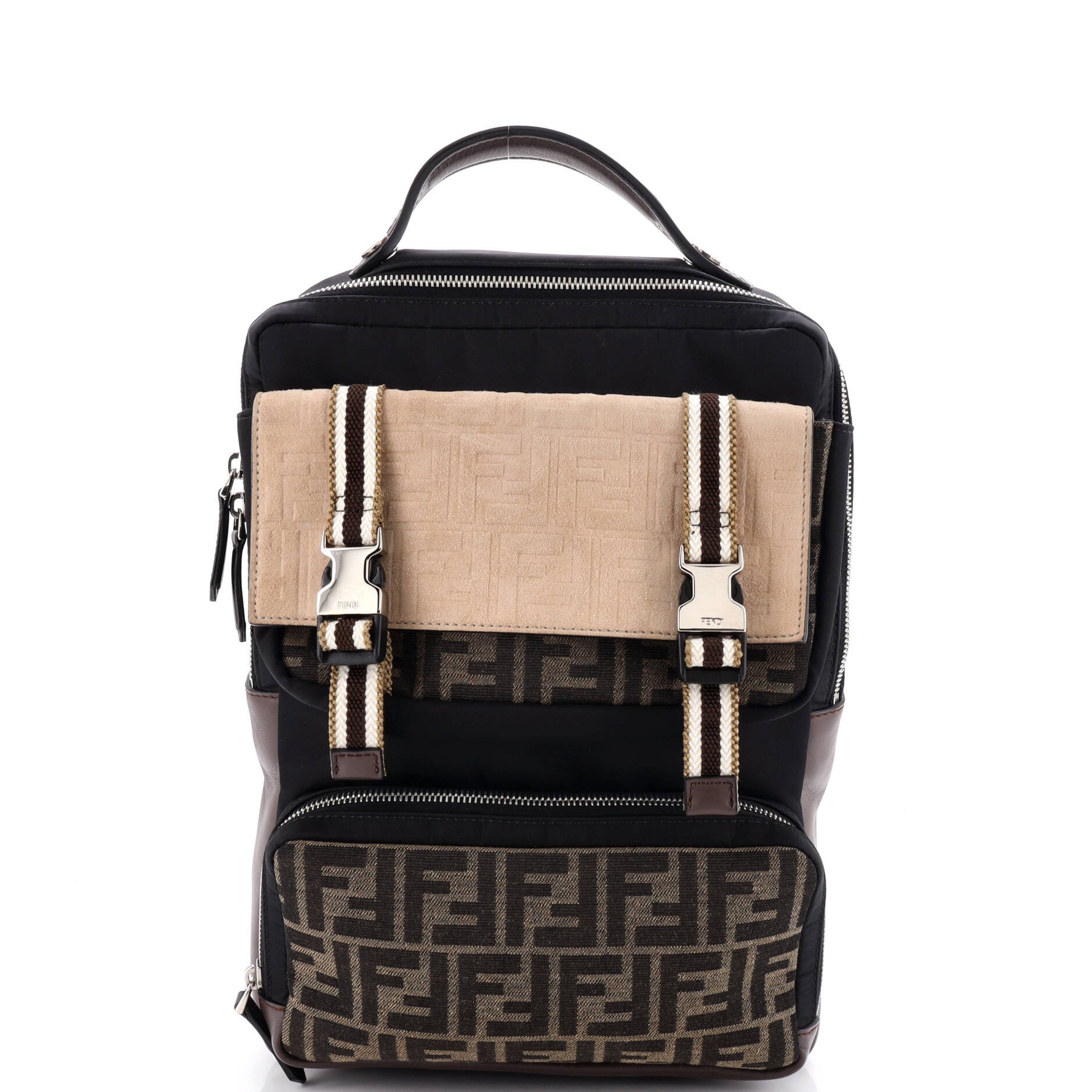 Multi Pocket Backpack Nylon with Zucca Canvas and Leather Medium