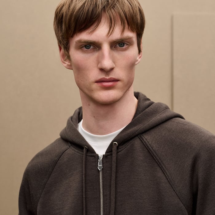 Taupe "H Golf Signature" Zipped Hooded Sweater