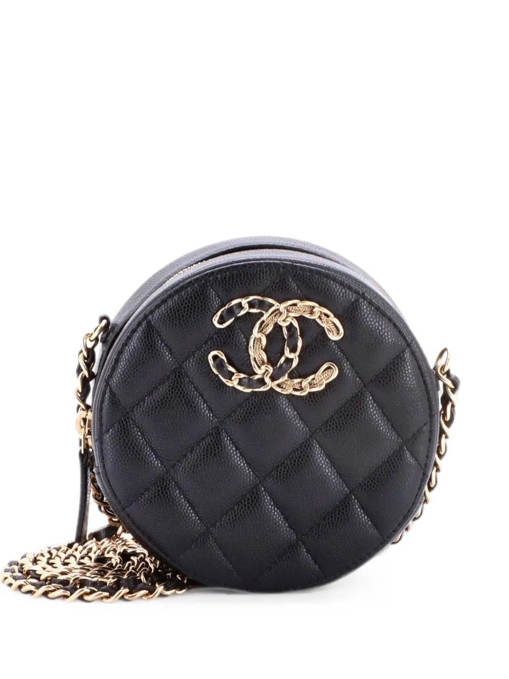 French New Wave Round Clutch with Chain Quilted Caviar crossbody bag