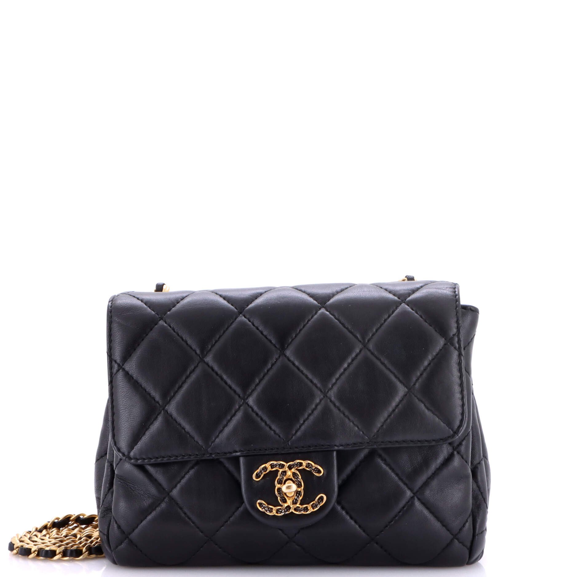 Chain Woven CC Square Accordion Flap Bag Quilted Lambskin Mini